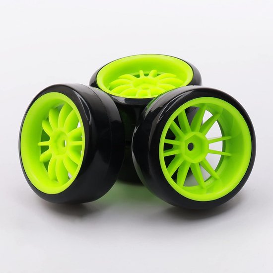 12 Spaak Groene Wiel Velg Tyre Banden voor RC 1/10 Drift Auto van Merkloos	 — afbeelding 2