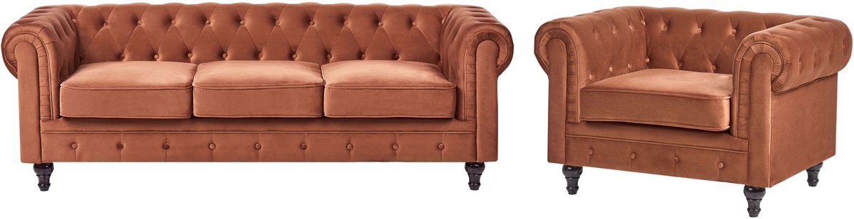 CHESTERFIELD - Bankenset - Goudbruin - Fluweel