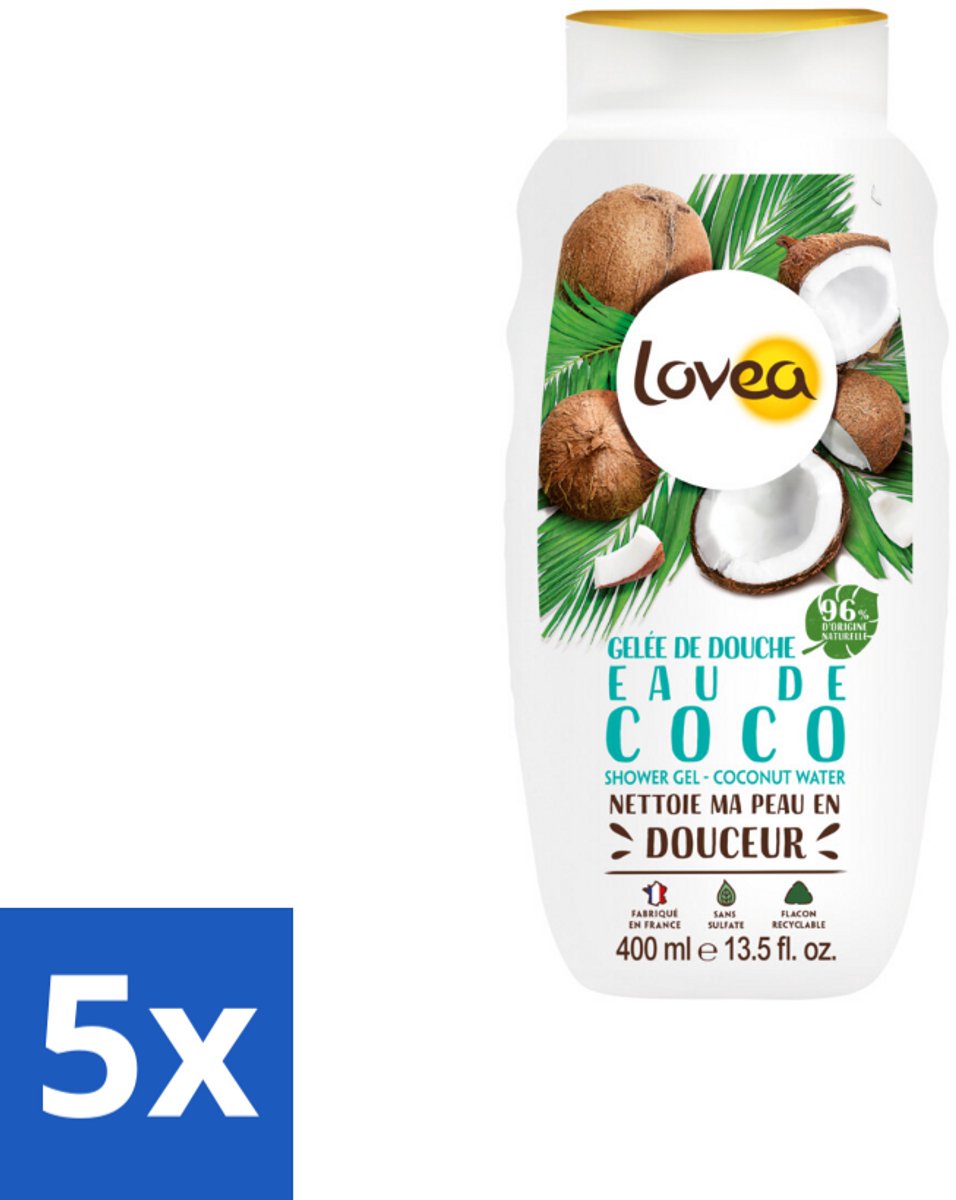 Lovea – Douchegel – Sulfaatvrij Kokos – Mild en hydraterend – 400 ml - Bulkverpakking - 5 stuks