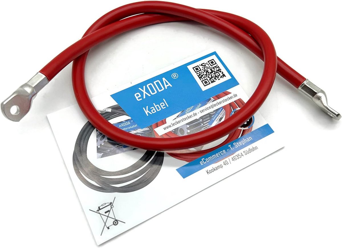 Batterijkabel 35 mm² 75 cm met Ringogen M6 - Rood