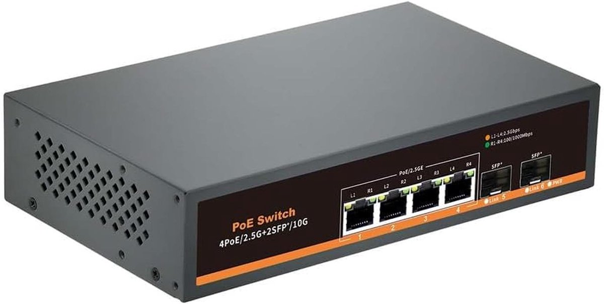 2.5G POE Schakelaar met 4 POE Haven en 2 SFP Haven