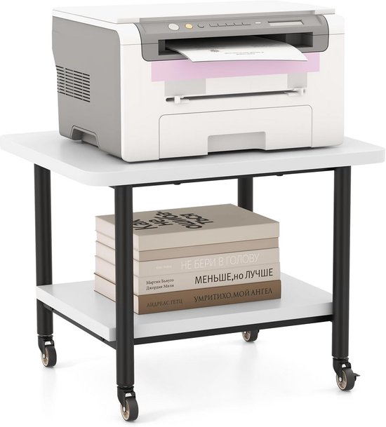 COSTWAY Printerstandaard rolbaar, bureaucontainer multifunctionele wagen printerplank, printtafel 2 niveaus (zwart