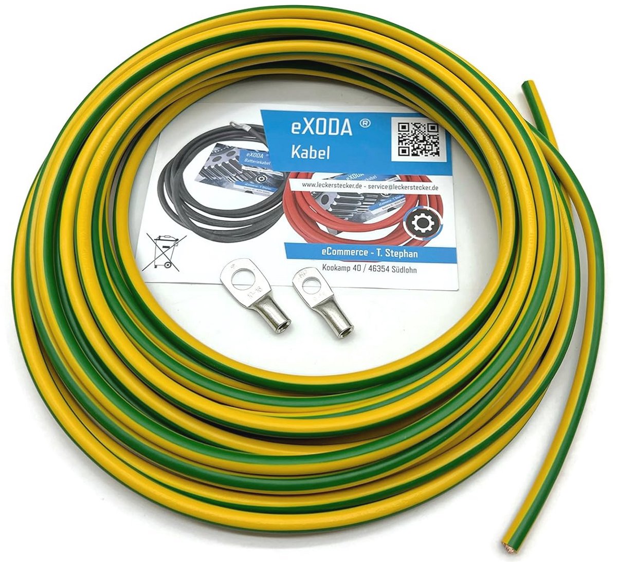 Aardingskabel 10m 16 mm² Groen/Geel met Kabelschoenen M8 + M10