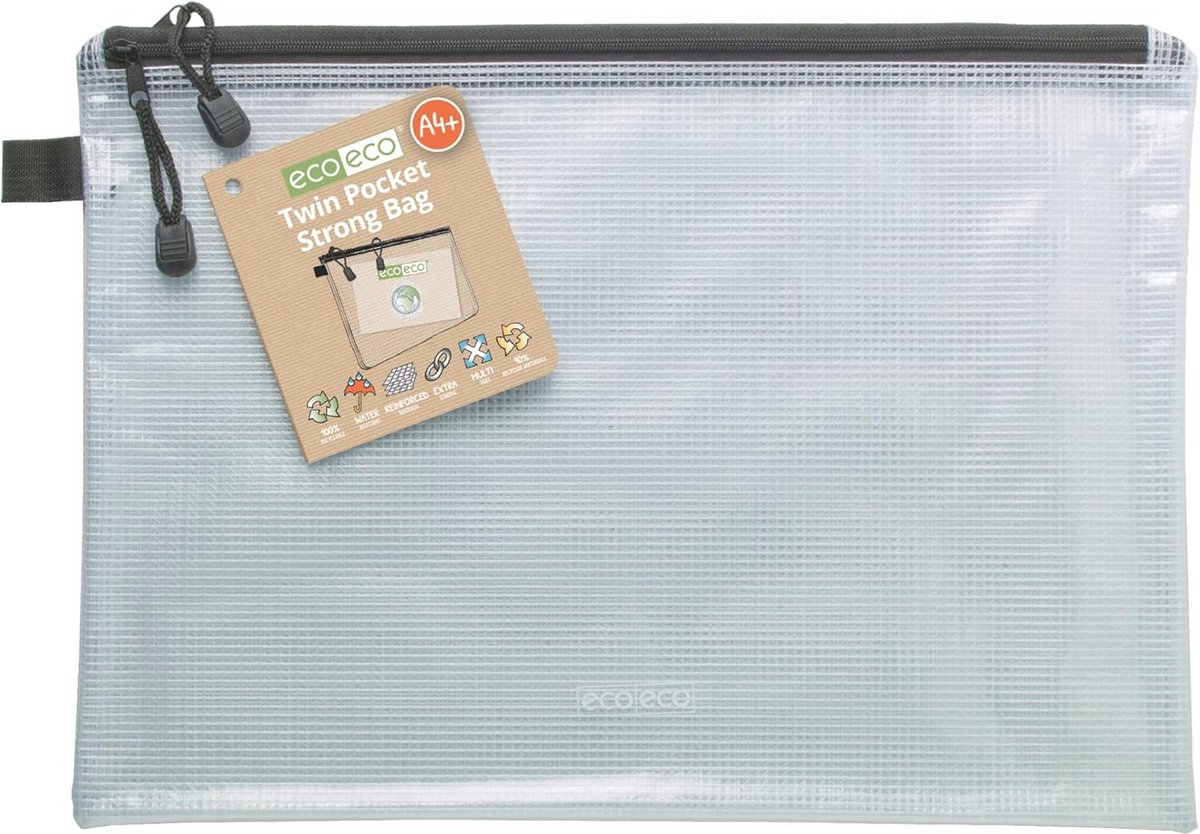 Sterke A4 Dubbele Zak - 95% Gerecycled, Waterdicht en Voorzien van Rits