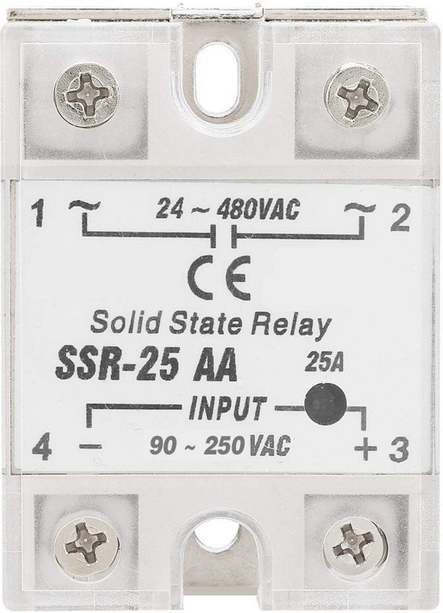 Halfgeleiderrelais 25A - SSR AC-AC-module voor 90-250V AC ingang en 24-480V AC uitgang