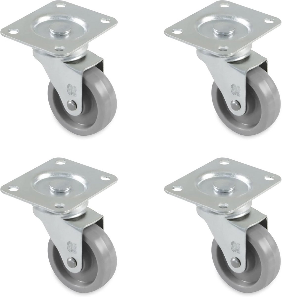 Set van 4 meubelwielen met kogellagers en plaat - Ø60 mm, 40 kg maximaal gewicht, nylon