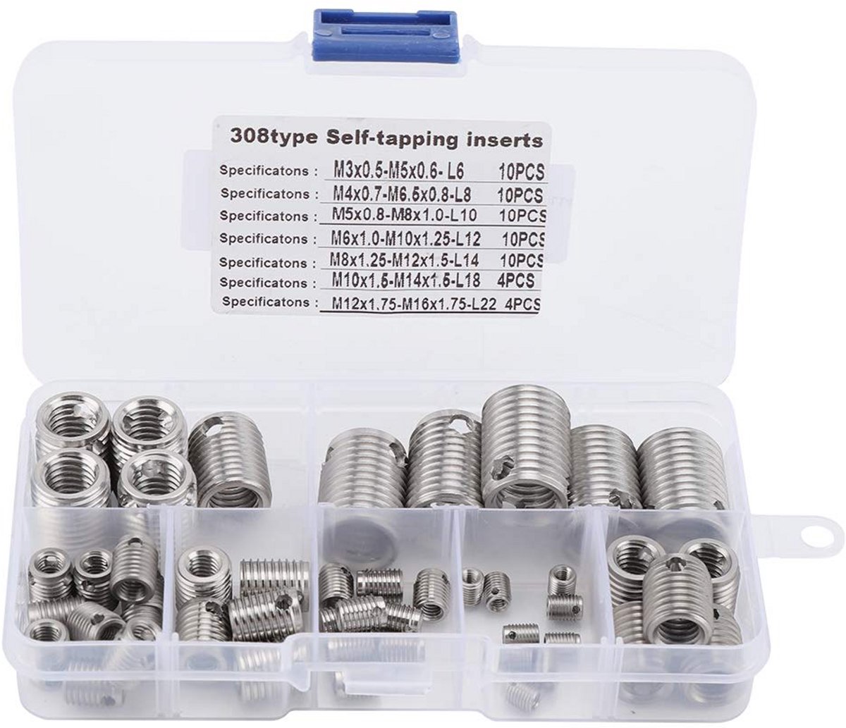 Roestvrij Stalen Zelfsnijdende Draadinserts Set voor Binnendraad - 58 Stuks