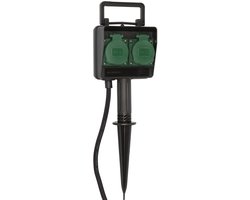 Brennenstuhl Tuincontactdoos / Buitencontactdoos 2-voudig op spies (Weerbestendige kunststof, Tuinstekkerdoos met waterdichte behuizing, 1,4m kabel) zwart