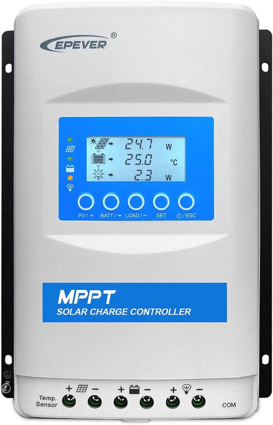 MPPT Zonne-laadregelaar 40A voor 12V/24V/36V/48V systemen - Geavanceerd LCD-display en hoge efficiëntie