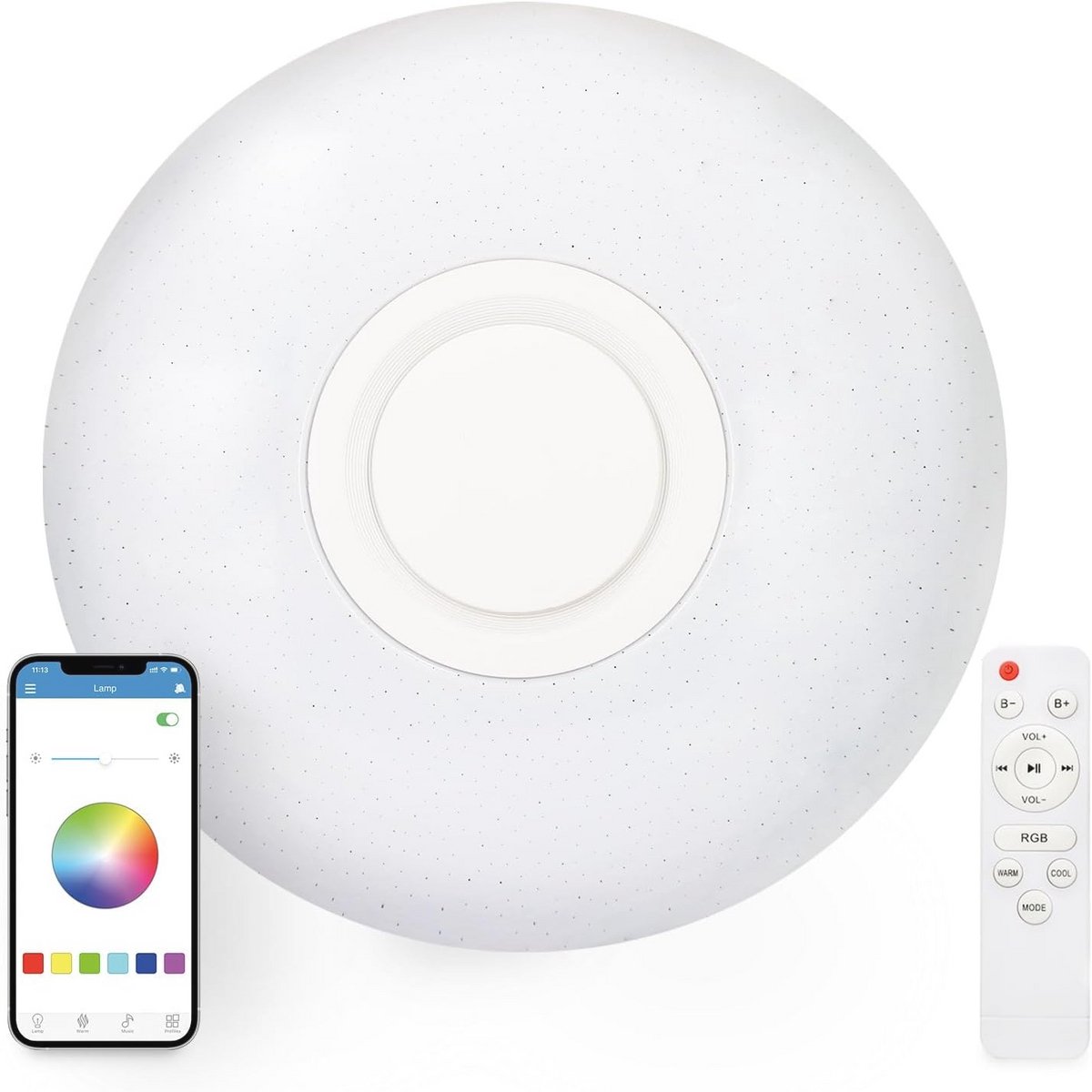 Led-plafondlamp met geïntegreerde luidspreker en RGB verlichting - 30W, 40 cm