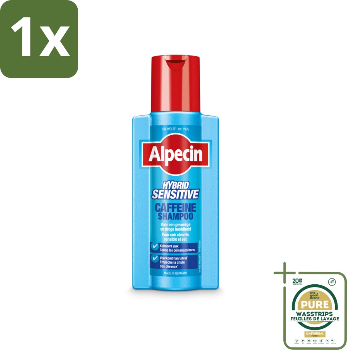 1 x Alpecin - Hybrid - Shampoo - Gevoelige Hoofdhuid - 250 ml- Gevoelige Hoofdhuid Shampoo - Haaruitval Shampoo - Cafeïne Shampoo - Anti-roos Shampoo - Droge Hoofdhuid Shampoo