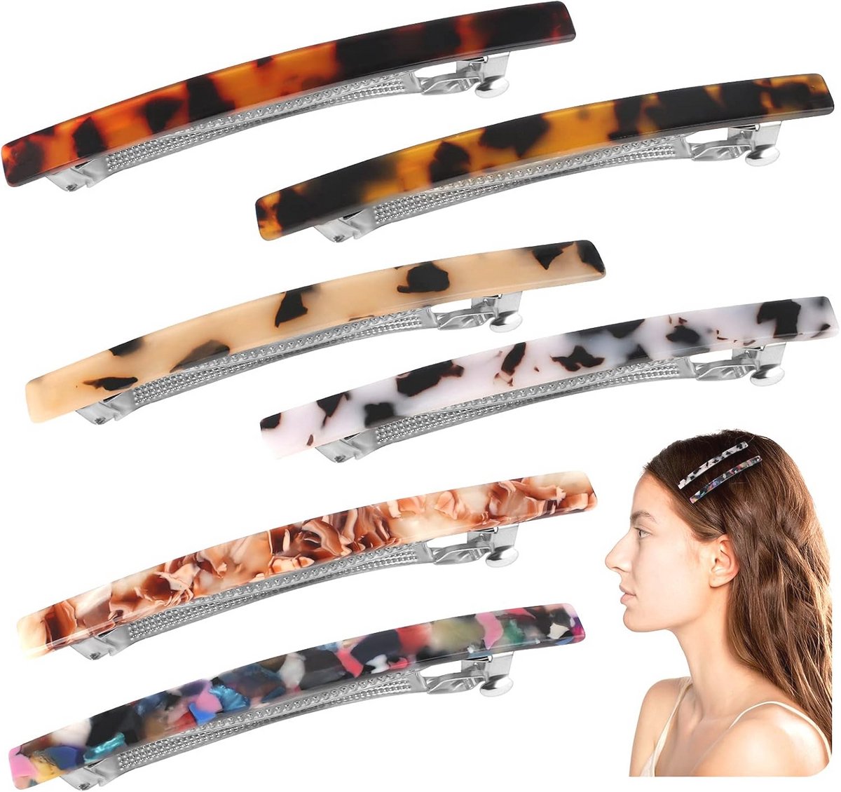 6 Dunne Haarclips - Elegante Automatische Haarspelden in Diverse Stijlen