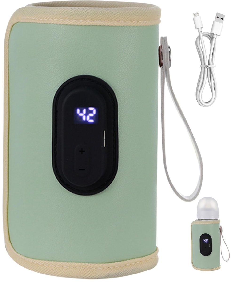 Baby Flesverwarmer, Draagbare Melkverwarmer, 18 W Snelle Verwarming, Instelbare Temperatuur, USB-babyflesverwarmer, Onmisbaar Huishoudelijk/reisartikel Voor Pasgeborenen - Groen