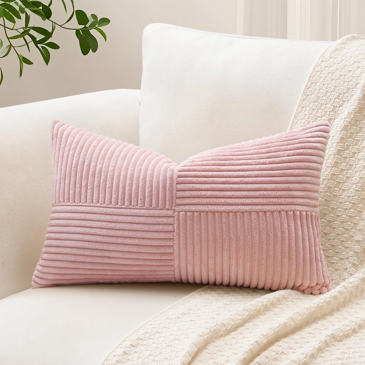 Unyqoos Zachte Corduroy Kussenhoes met Gestreept Patroon voor Diverse Interieurs roze