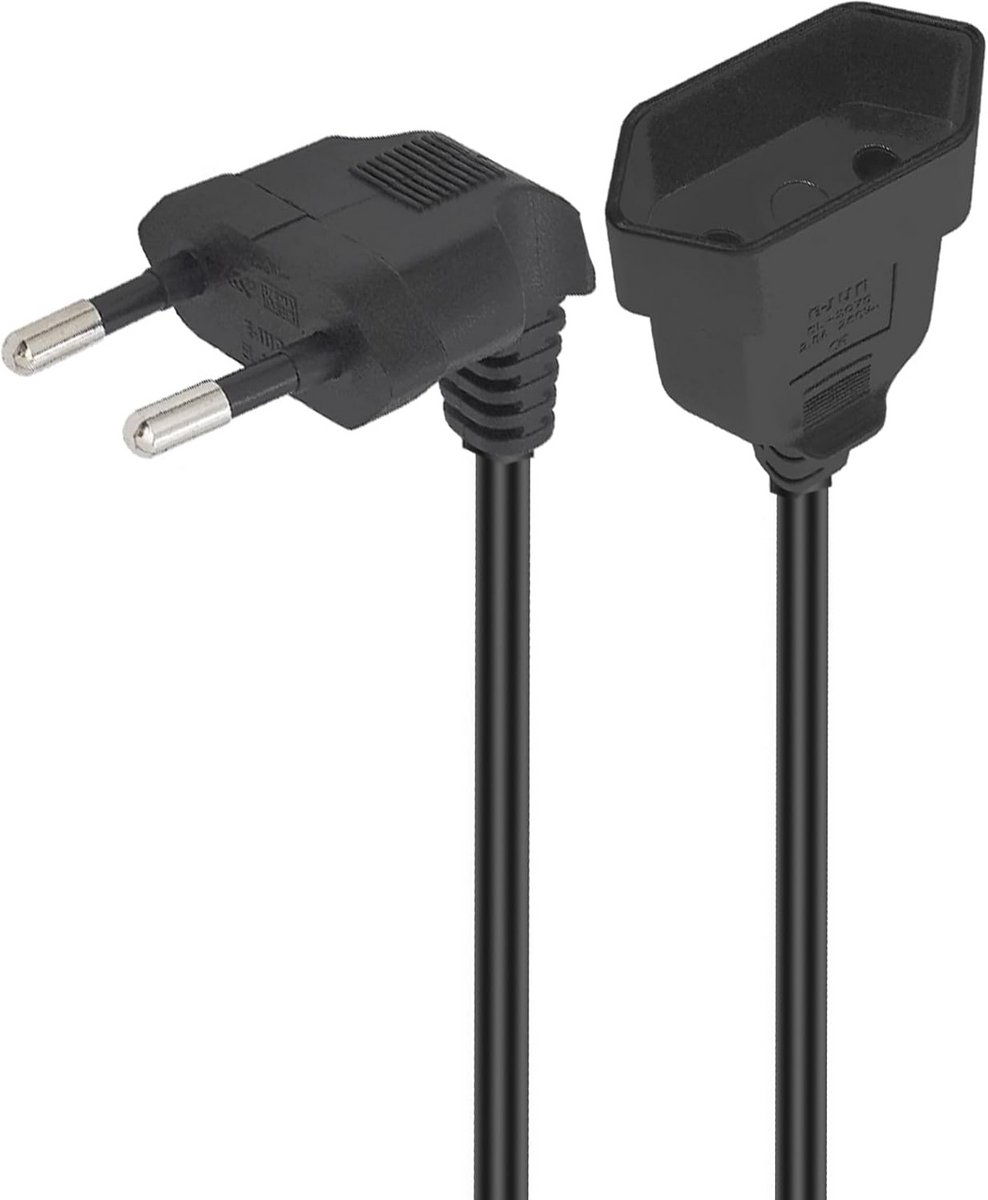 GELRHONR Power Extension Cable, 90 Degrees, 2.5 A/250 V, 0.75 mm² Rectangular Extension Cable for Type C Euro Plug to Type C Euro Plug to Type C Euro Robust for TV, PC, Monitor, Projector, Home
