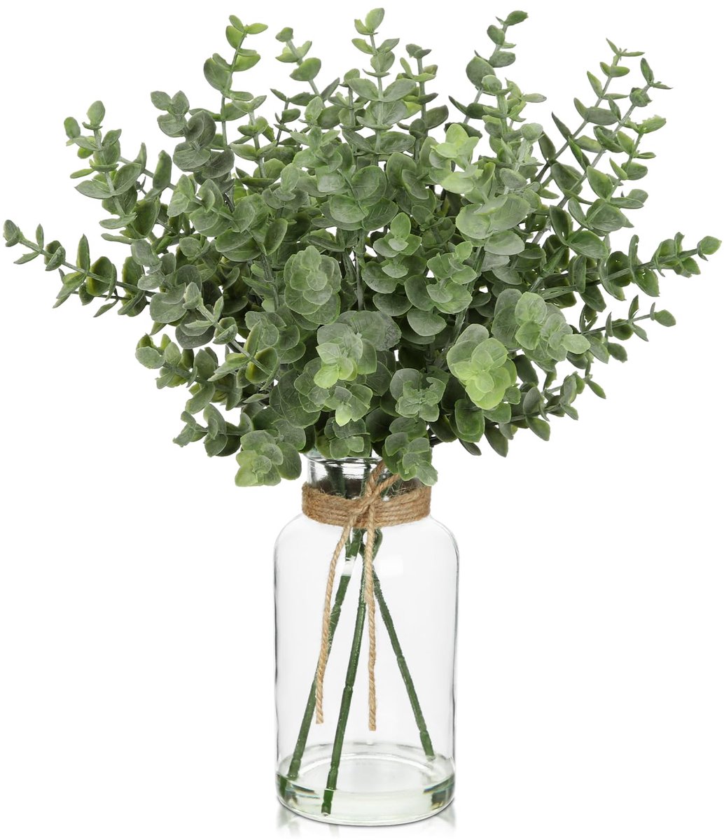 Unyqoos Decoratieve kunstplant eucalyptus in glazen vaas voor interieurdecoratie Groen