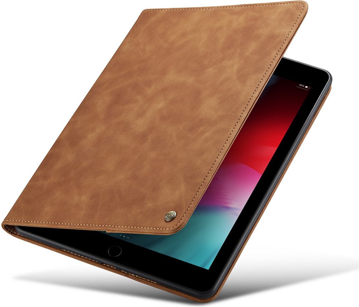 CaseMania Bookcase hoesje geschikt voor iPad Air 10.5 (3e gen) - Effen Cognac - Kunstleer