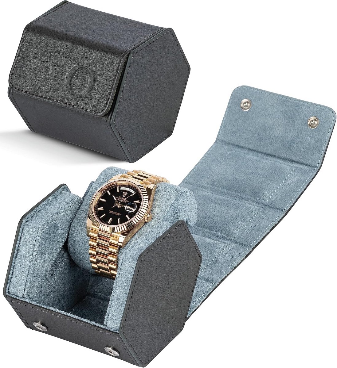 Luxe Volnerf Lederen Horlogerol voor Mannen - Reisetui en Opbergcase voor 1 Horloge