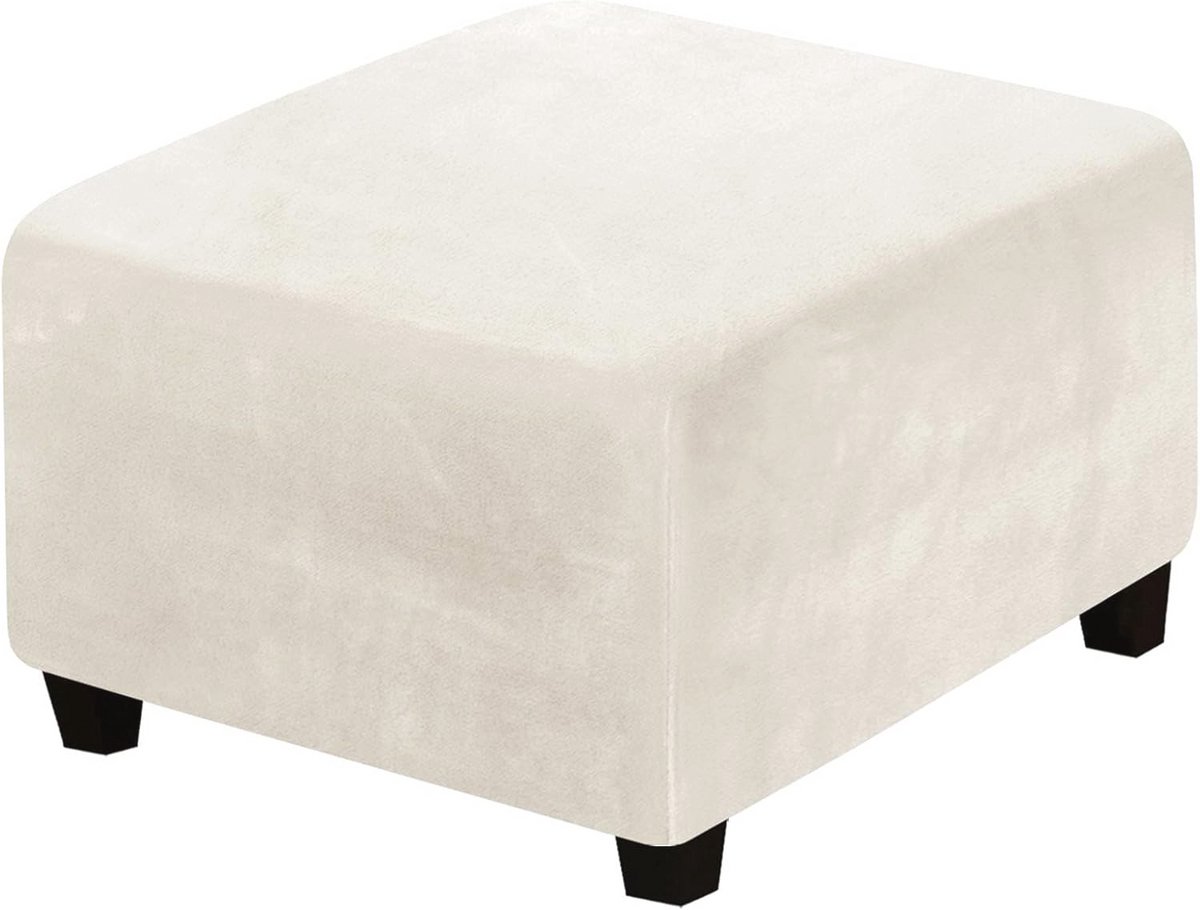 Elastische vierkante zitzakhoes voor voetenbank - Fluwelen bekleding in beige