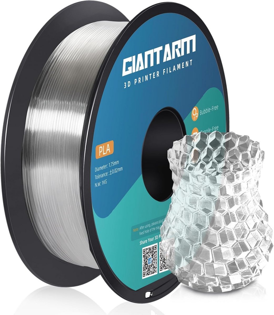 Transparant 3D-printerfilament 1,75 mm - PLA 1 kg spoel