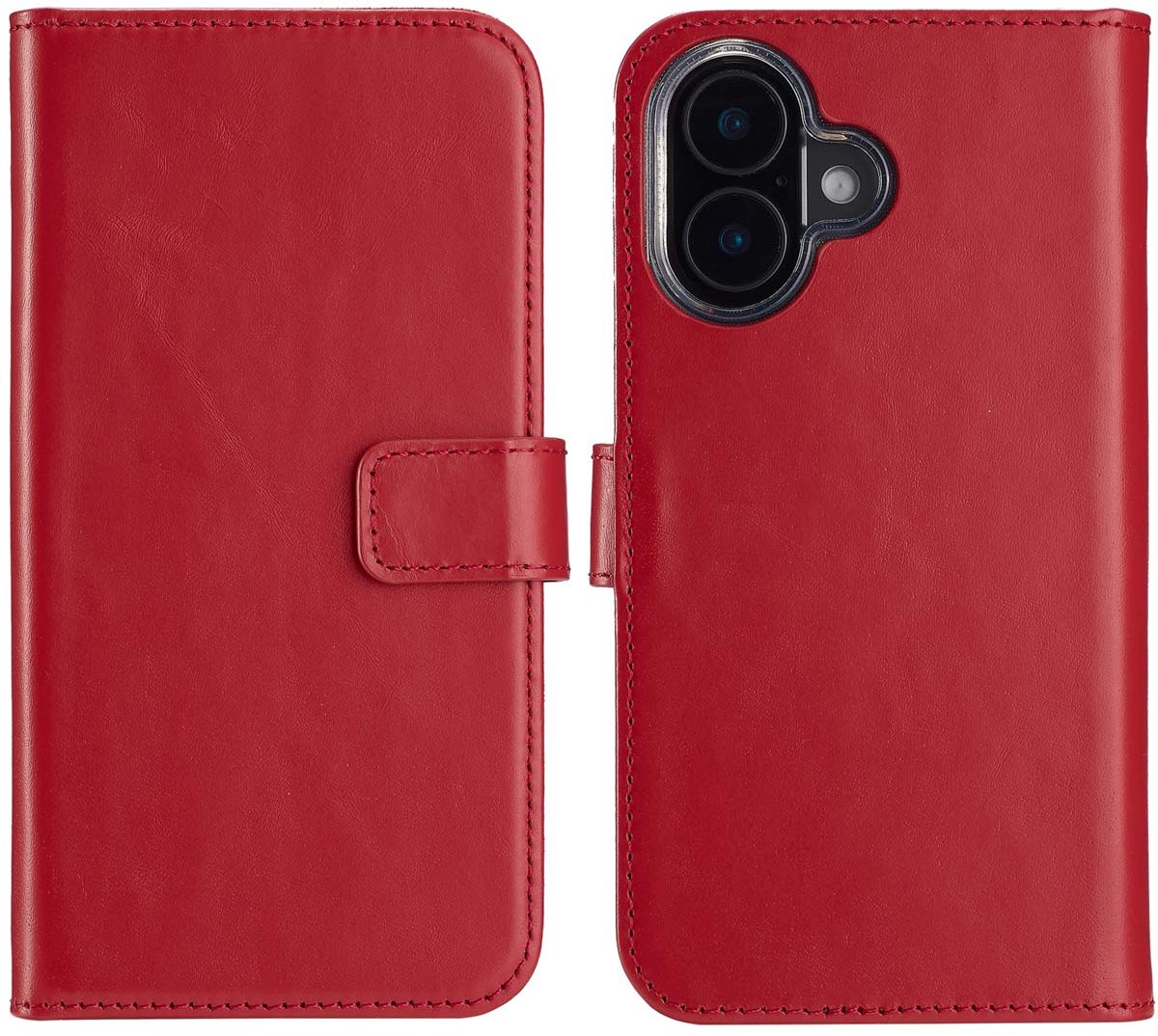 Selencia Hoesje - Geschikt voor Apple iPhone 16 Plus - Echt Lederen Bookcase - Rood