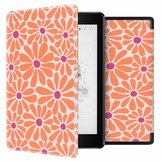 imoshion Ereader Cover / Case Convient pour Kobo Aura One - imoshion Design Sleepcover Bookcase sans support - / Orange Flowers Connect