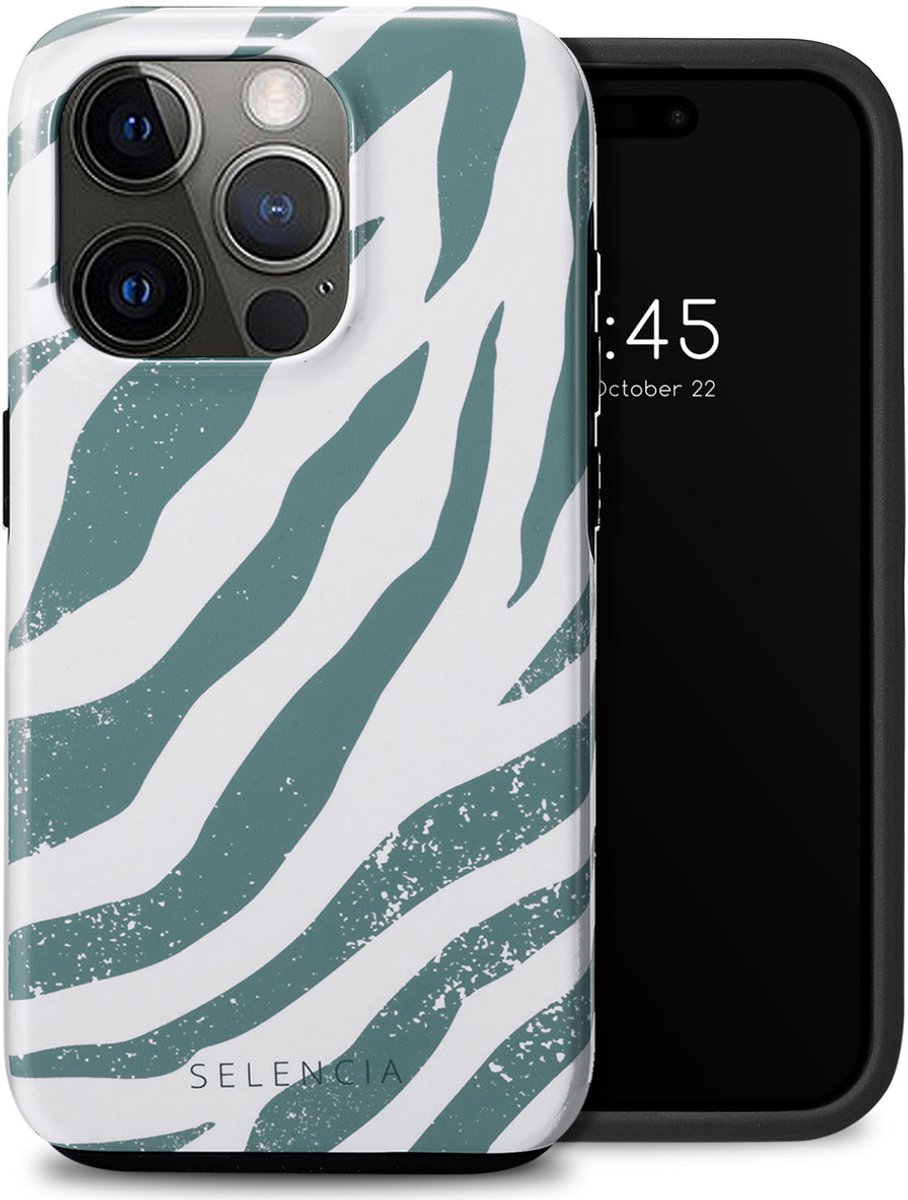 Selencia Hoesje - Geschikt voor Apple iPhone 15 Pro - Backcover - Colorful Zebra Pine Blue