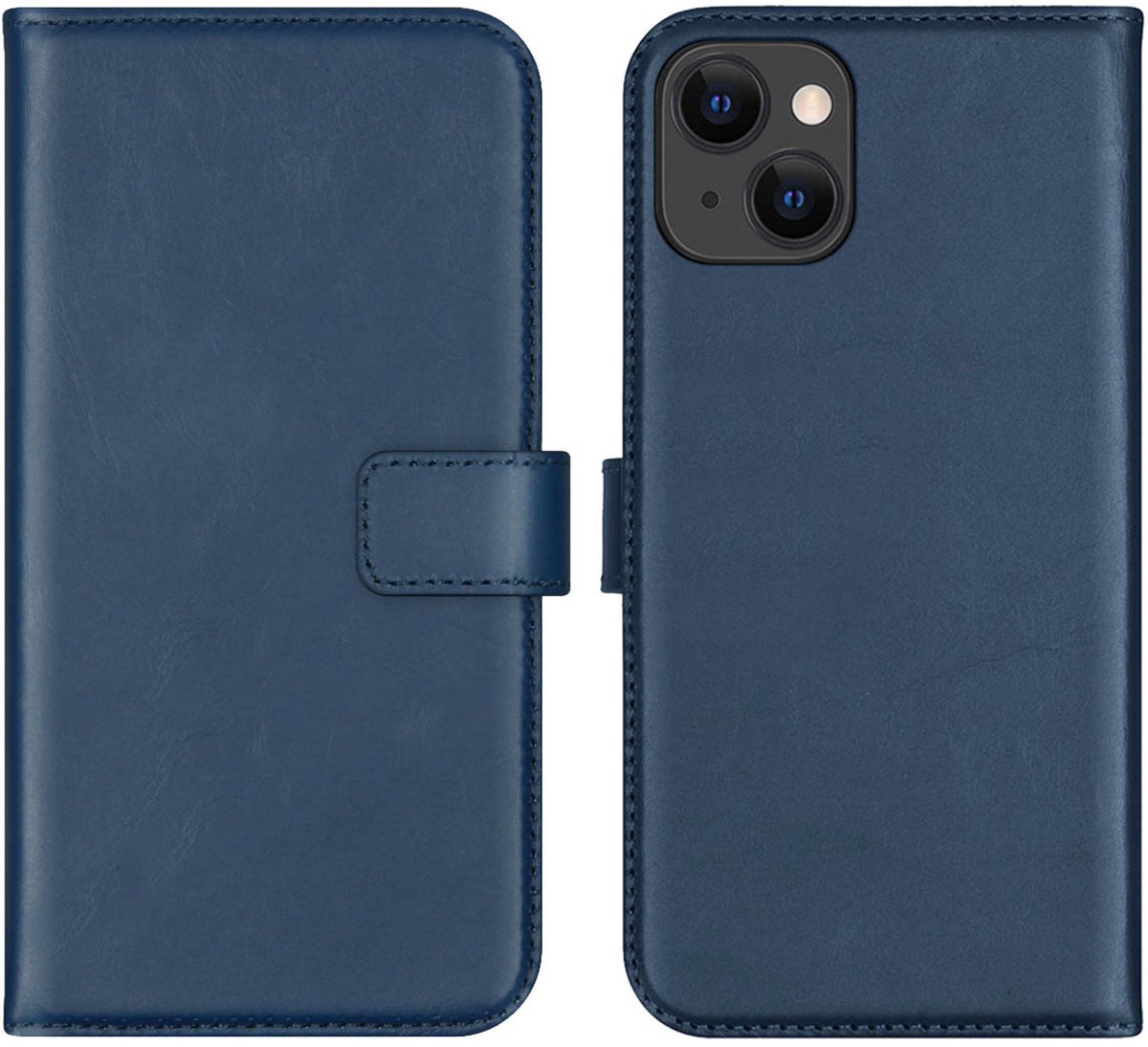 Selencia Hoesje - Geschikt voor Apple iPhone 13 - Echt Lederen Bookcase - Blauw