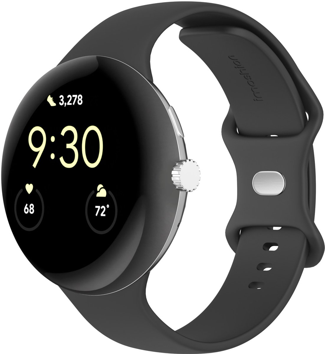 Siliconen⁺ bandje - Geschikt voor Google Pixel Watch 3 / 4 (45 mm) - Maat L - Zwart