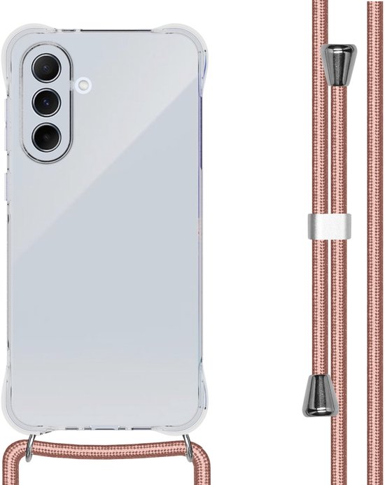 Samsung Galaxy A56 Backcover met Koord Rosé Goud – Transparant Slank Hoesje, Verstevigde Hoeken, Schokbestendig