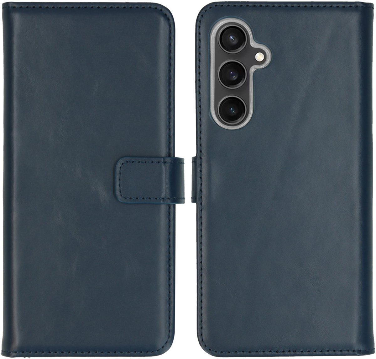 Selencia Hoesje - Geschikt voor Samsung Galaxy S23 FE - Echt Lederen Bookcase - Blauw