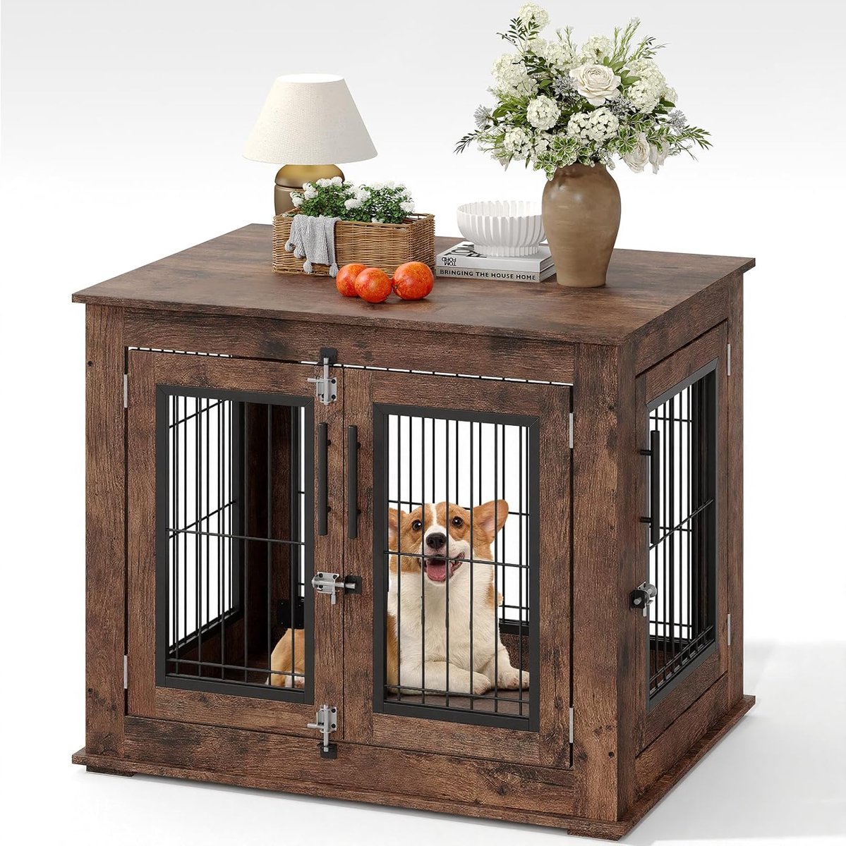 Houten Hondenbench - hondenhok - bench - hondenhuis - 80x60x66cm - Incl. Drinkbakje - rustiek bruin