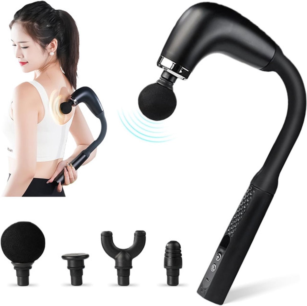 Massagepistool - massagegun - massage - massage apparaat - massage gun - Rug- en wervelkolommassage - Met 4 verwisselbare massagekoppen - Instelbare snelheid - Spierontspanning