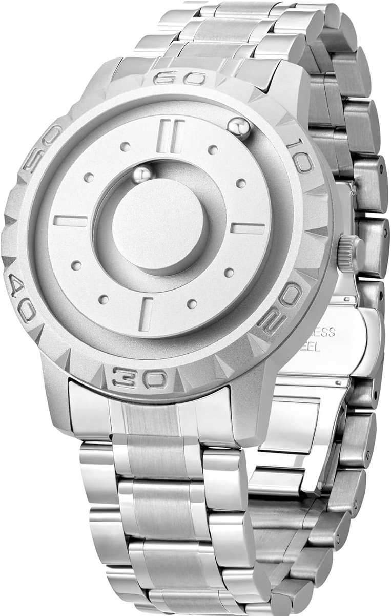 Uniek Herenhorloge met Magnetische Wijzerplaat - Staal Verwisselbare Band