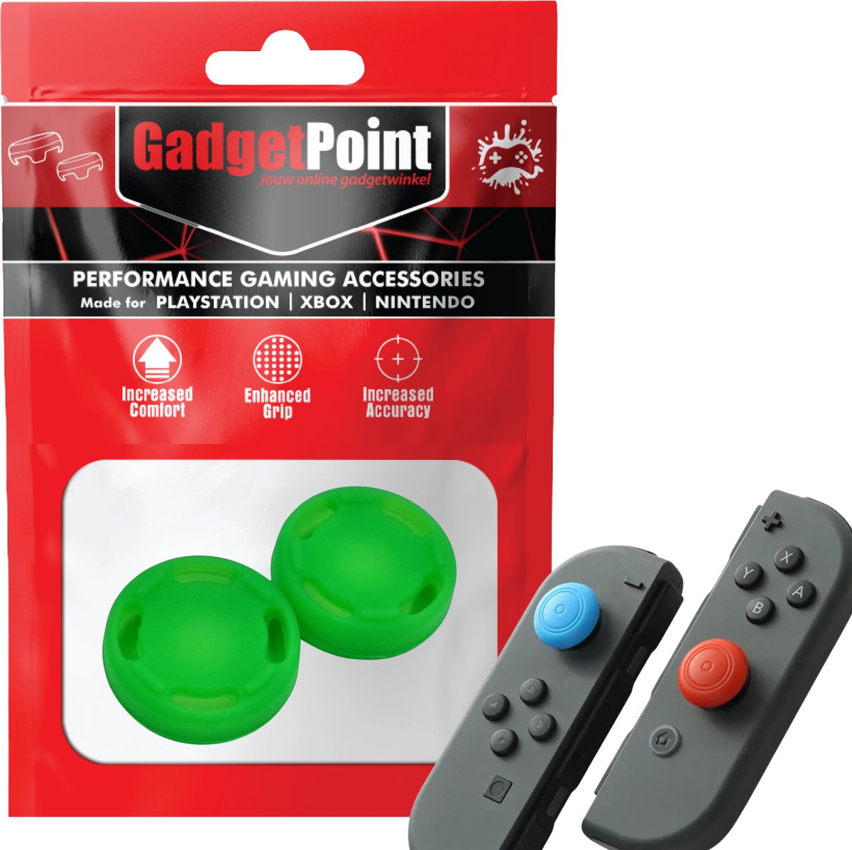 Gadgetpoint - Thumb Grips voor Nintendo Switch Joy-Con Controllers - Gaming Thumbgrips - Performance Anti-Slip Thumbsticks - Bescherming Accessoires - Cirkel - Groen