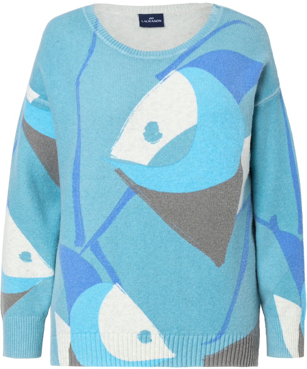 Laurasøn - Dames - Gebreide trui lange mouwen ronde hals - Blauw - Maat L