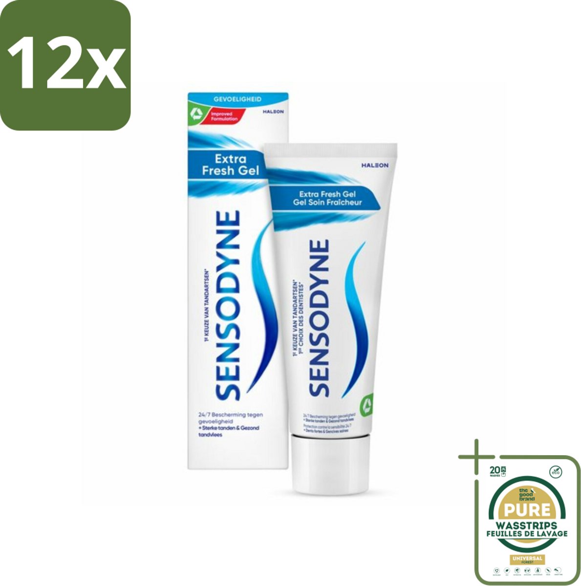 Sensodyne - Tandpasta - Extra Fresh Gel - Verfrissend - 75 ml - Voordeelverpakking - 12 stuks - Frisse adem - Tandplak verwijderen