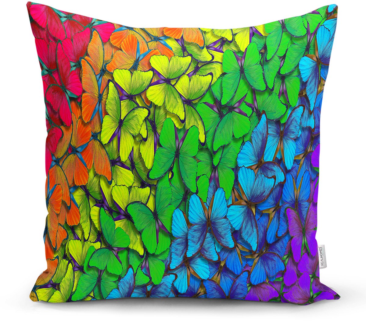 De Groen Home Kussensloop - kussenhoes - Sierkussenhoes - hoes voor vloerkussen 70x70cm - Gekleurde vlinder - Kussenhoesje Groen