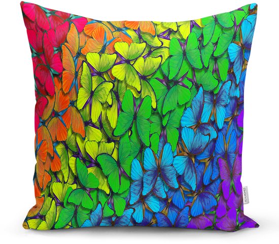 Kussenhoes voor vloerkussen 70x70cm - Gekleurde vlinder - Kussenhoesje - Sierkussenhoes - Kussensloop