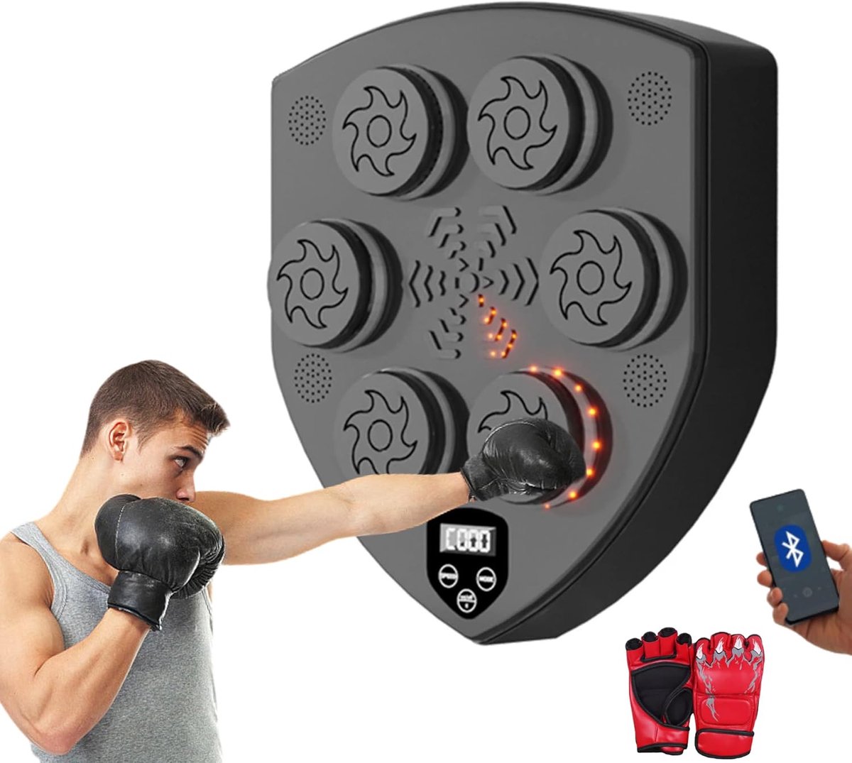 Muzikale Boxmachine, PU Wand Boxtrainingsapparaat, LED Boxmat, Bluetooth, Lichten op Muziekritme