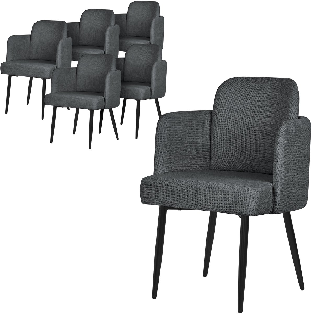 ml-design eetkamerstoel set van 6 antraciet stoffen bekleding gestoffeerde stoel met armleuningen rieten rugleuning metalen poten ergonomische loungestoel woonkamer fauteuil stoel voor eetkamer eettafel stoel comfortabel modern praktisch design