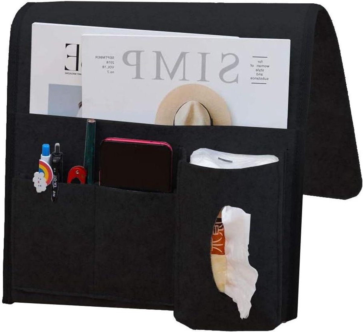 Provento - Hangende Tas met Opbergruimte voor Bed of Bank - Vilten Opbergtas voor Telefoon, iPad, Boek - Zwart