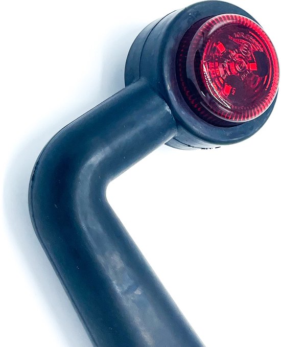 Rood LED breedtelicht op een zwarte 90-graden houder.