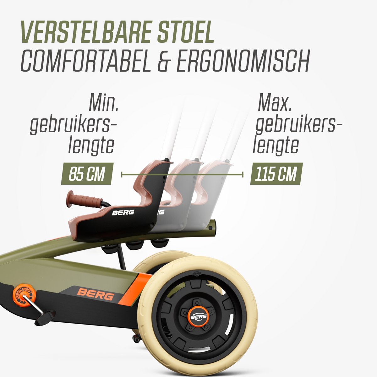 BERG Buzzy 2-in-1 Retro Skelter - 2+ jaar - Verstelbare Stoel - Veilige en Stabiele Wegligging - Groen - incl. duwstang — afbeelding 9
