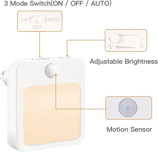 Nachtlampje - 2 x stopcontact lampje met bewegingssensor - plugin ledlamp - Nachtlampje - warm licht - dimbaar van Merkloos — afbeelding 4