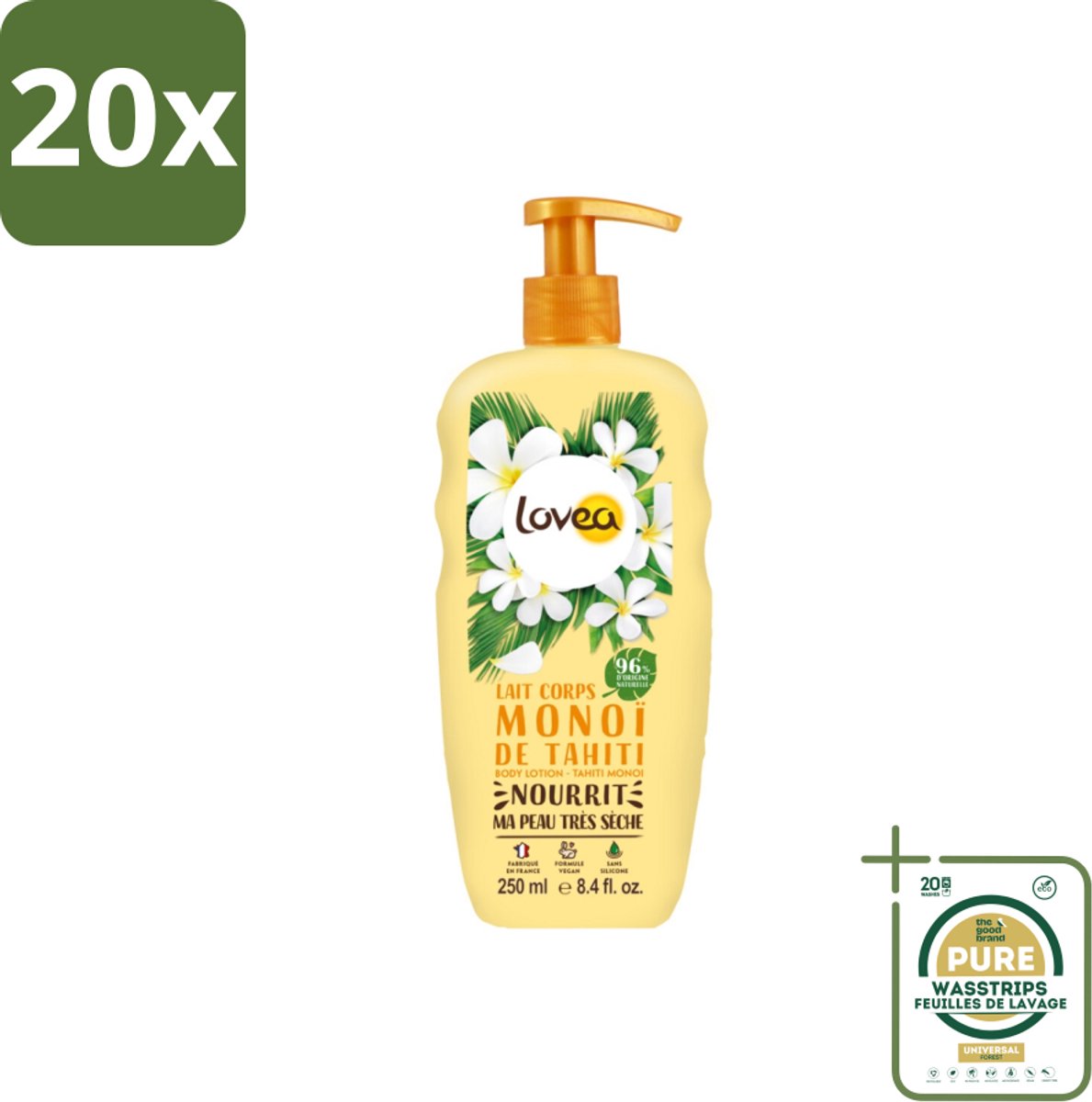 20 x Lovea – Bodylotion – Monoï de Tahiti – Voedend – 250 ml - Grootverpakking - Koffiezetapparaat
