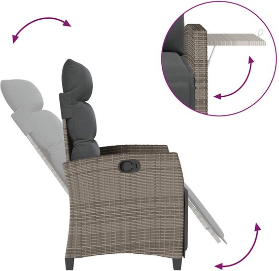 vidaXL - Chaise de jardin réglable avec table d'appoint en résine tressée - Gris