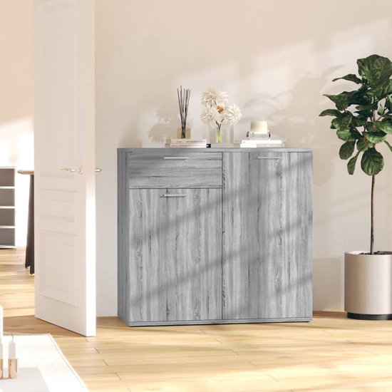 vidaXL Buffet 80x36x75 cm Bois d'ingénierie Chêne Sonoma gris - Buffet - Commodes - Armoire - Armoire murale