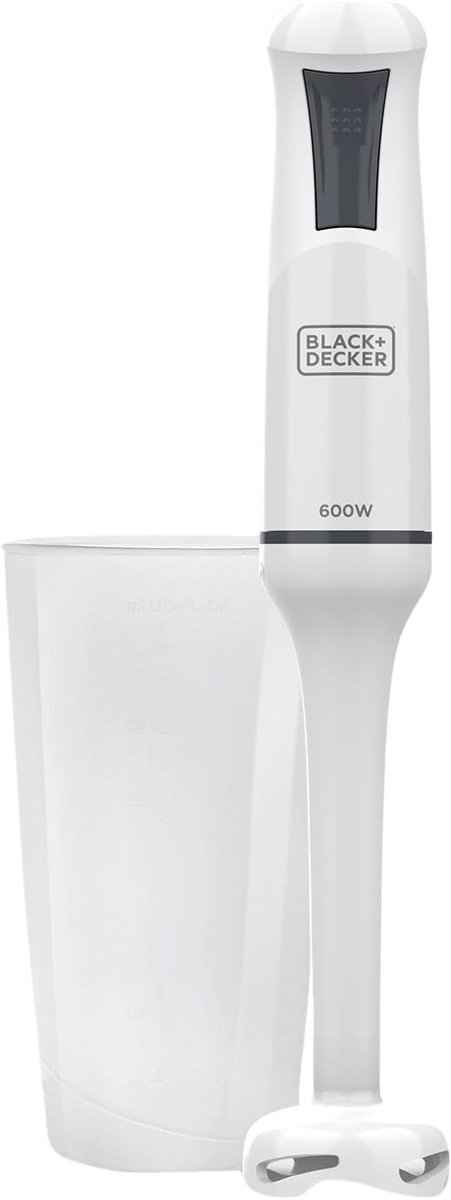 Black+Decker - Handblender BXHB500E 600W | Compact en Ergonomisch Ontwerp | Afneembare Kunststof Staaf | Anti-Spat | Inclusief Maatbeker | Kunststof | Wit