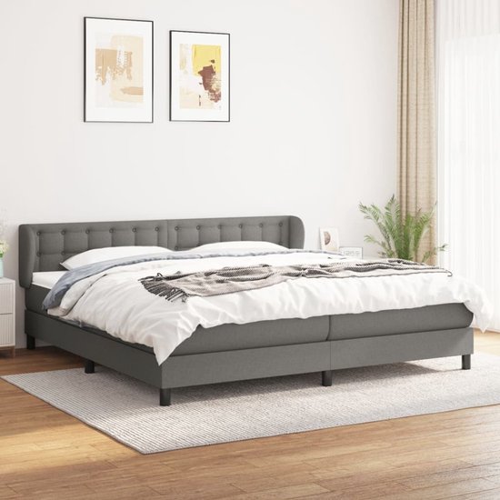 vidaXL-Boxspring-met-matras-stof-donkergrijs-200x200-cm